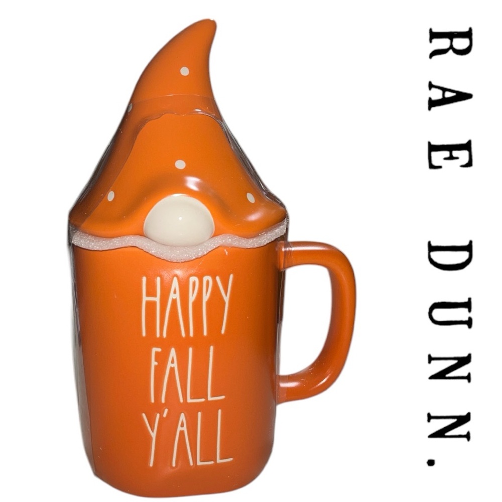 Rae Dunn Happy Fall Y’all Mug with Figural Gnome Topper